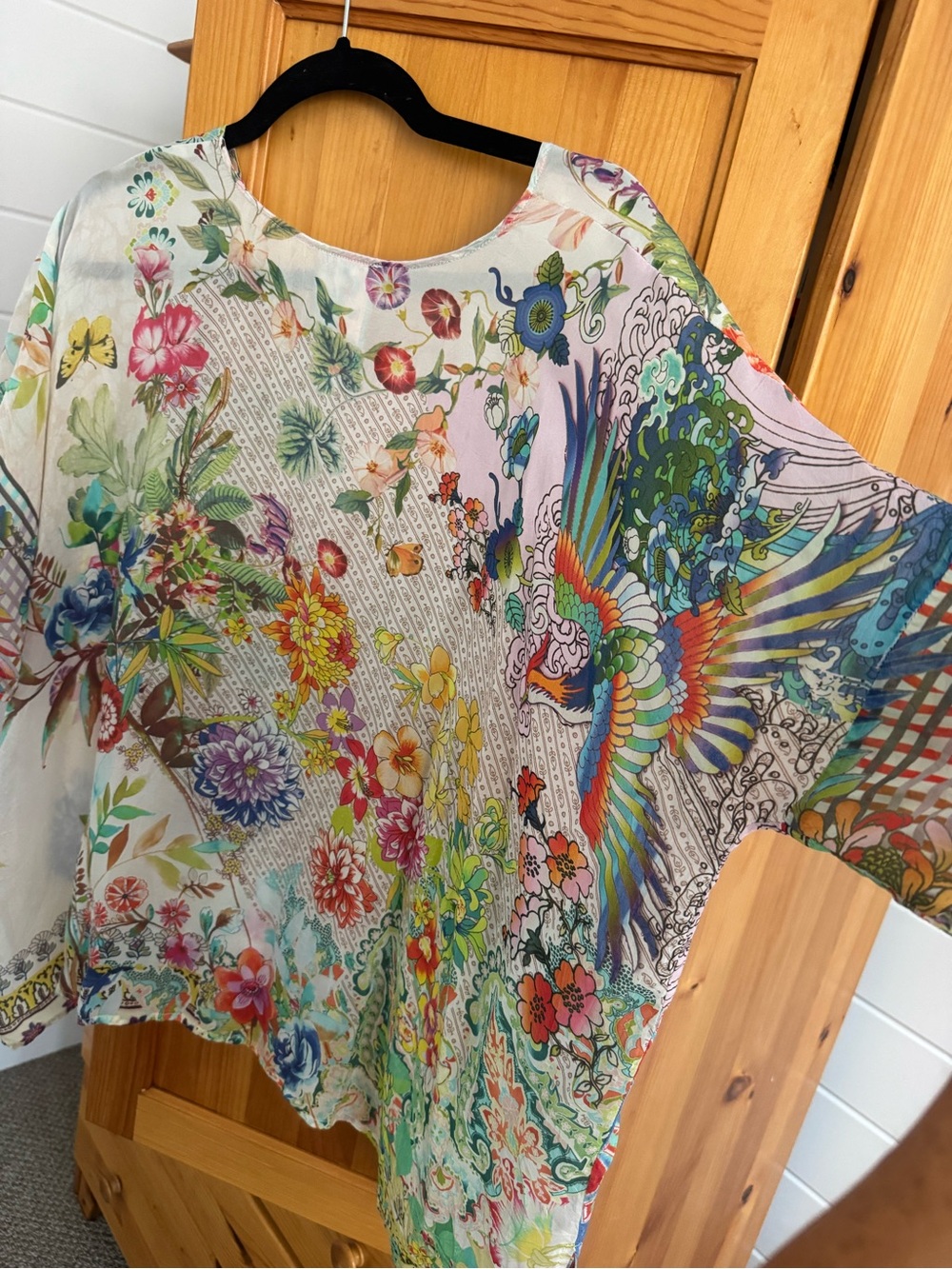 Johnny Was Multicolor Floral & Parrot Print Flowing Tunic Top